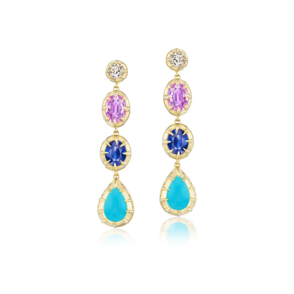 4 Stone Victorian Drop Earrings