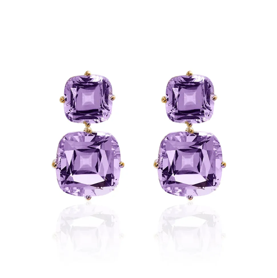 Amethyst Cushion Tiered Earrings