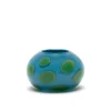 Aqua Low Vase with Green Spots