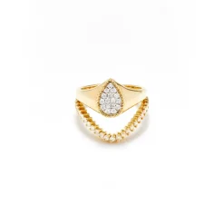 Baby Pear and Mini Diamond Wave Ring