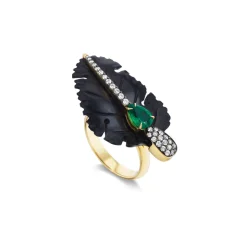Black Carved Feather Ring