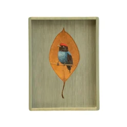 Blue Vide Poche with Embroidered Leaf Bird