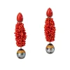 Coral Earrings with Micro Mosaic Grey Pearls