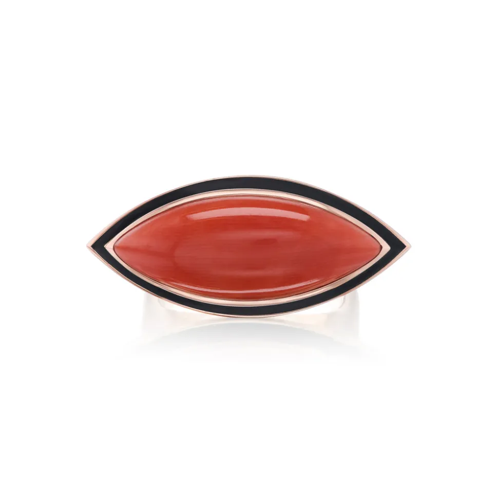 Coral Marquis Ring with Black Enamel
