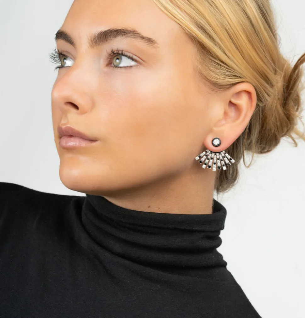 Diamond & Black Agate Fan Earring