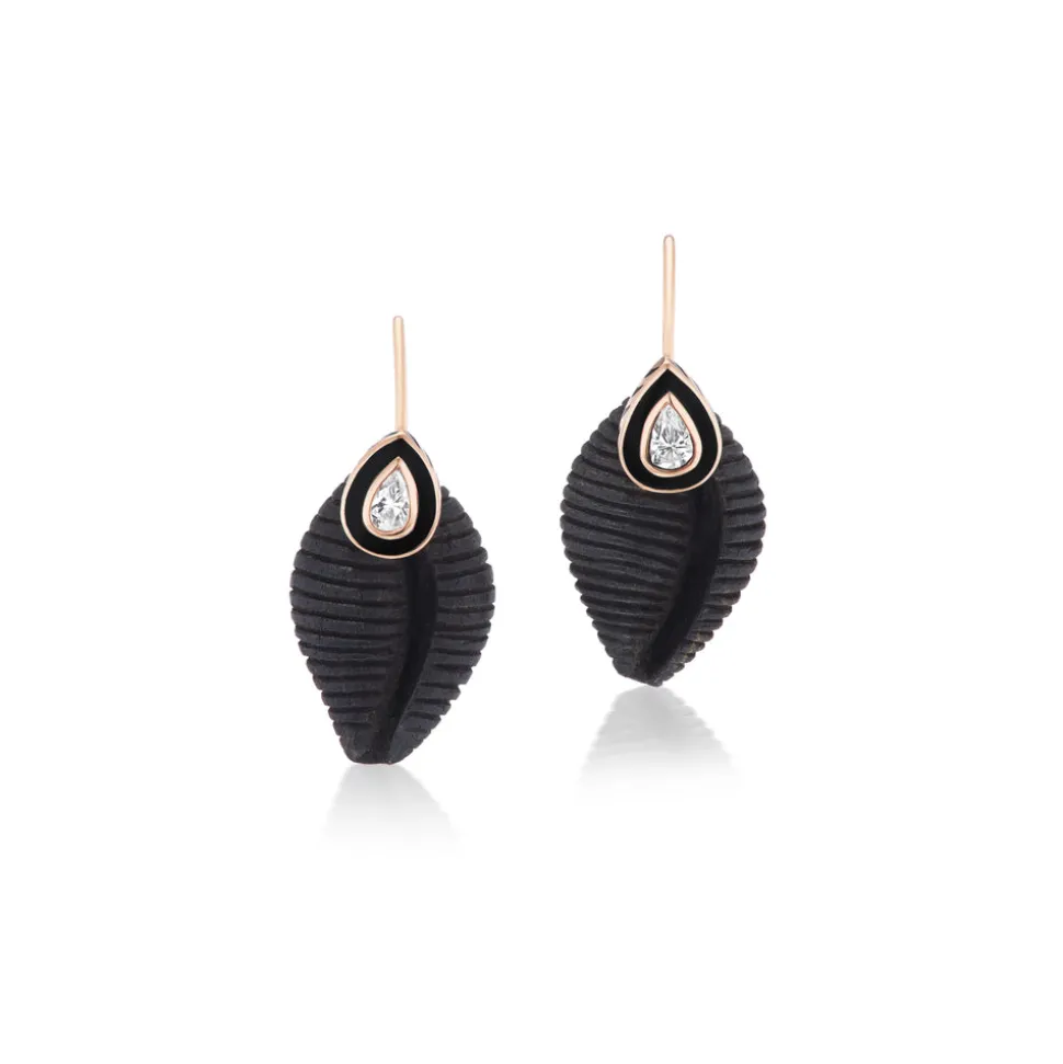 Diamond & Ebony Cowry Earrings
