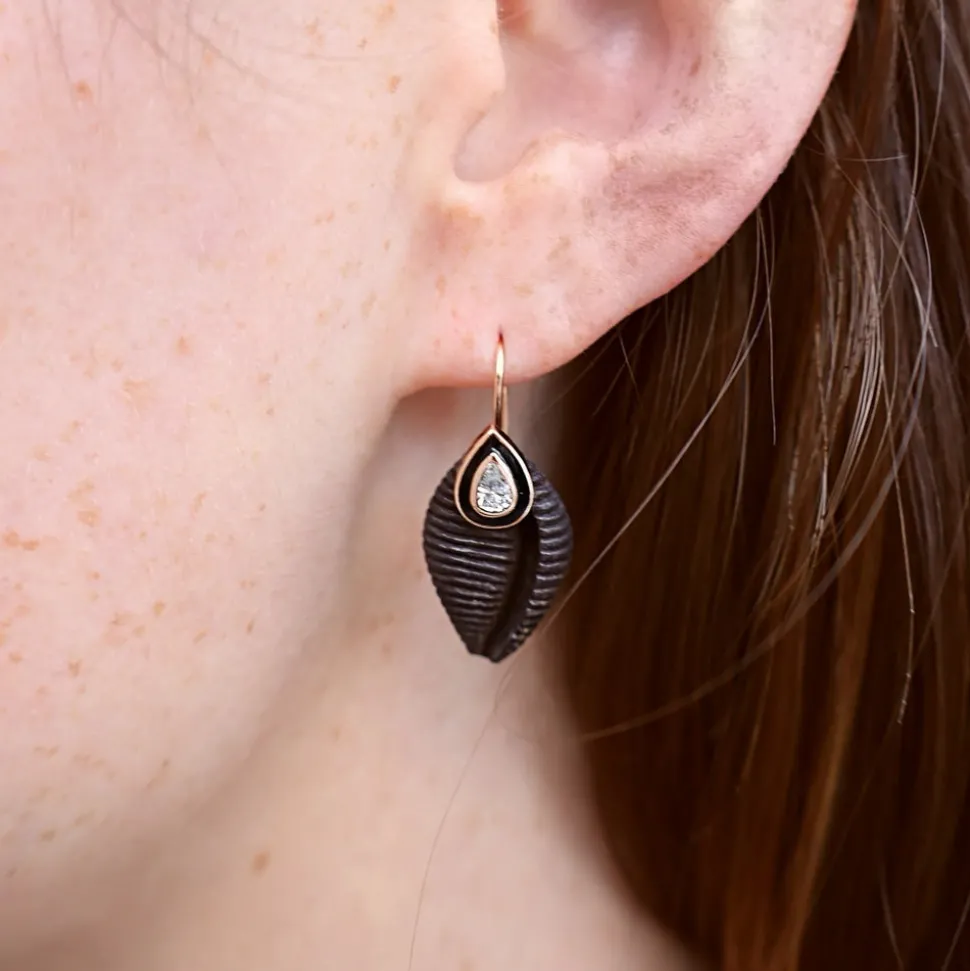 Diamond & Ebony Cowry Earrings