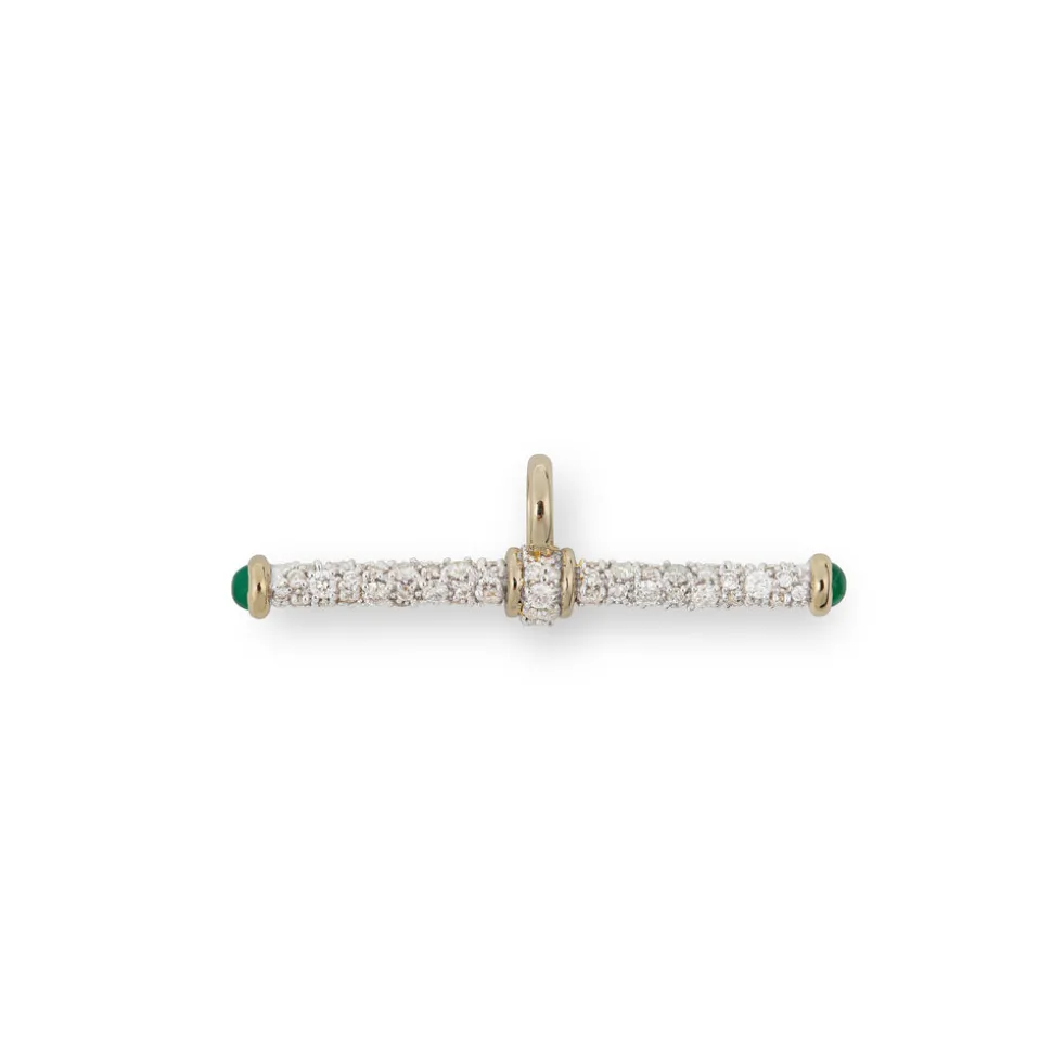 Diamond T-Bar Pendant with Emeralds
