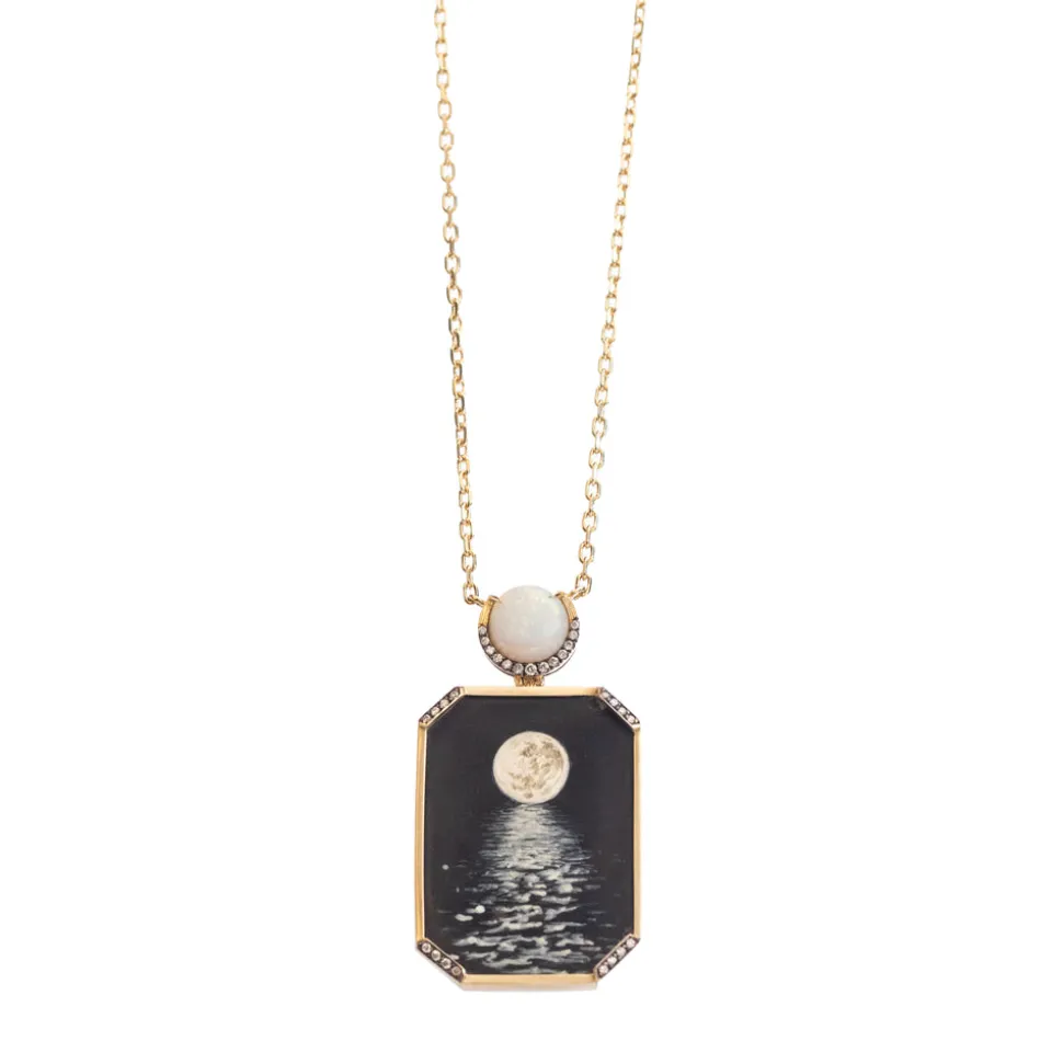 Egypt Moon Reflection Miniature Painting Necklace