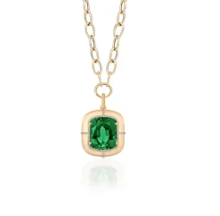 Emerald Cushion Cut Pendant Necklace with Diamonds