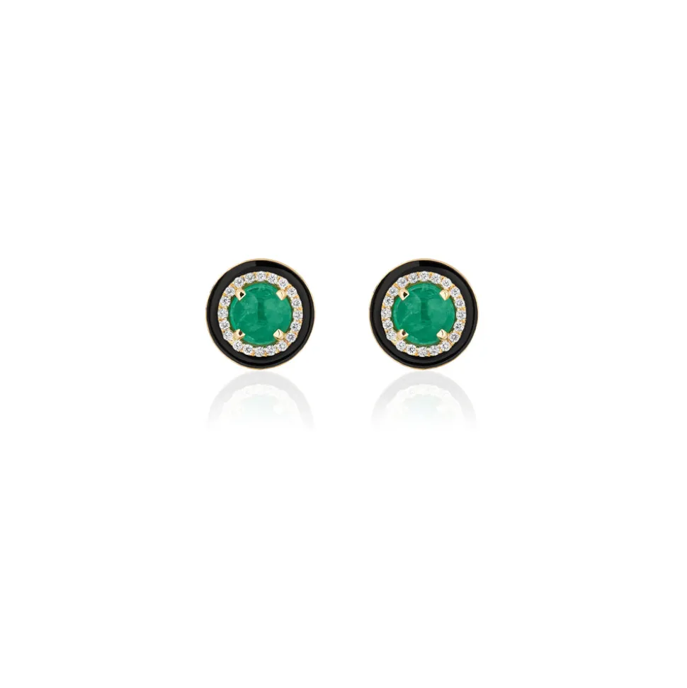 Emerald Round Cabochon Studs