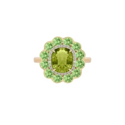 Green Tourmaline and Tsavorite Cushion Ring