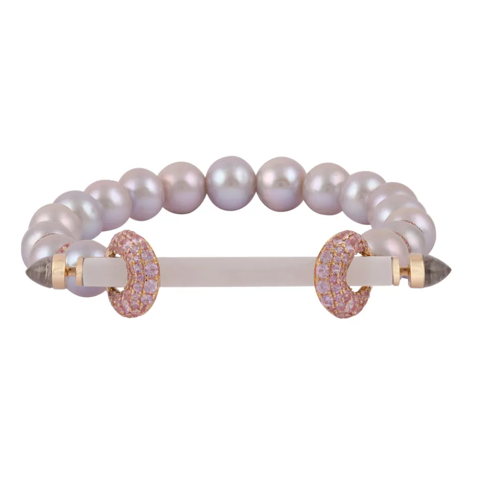 Grey Pearl & Frosted Quartz Chakra Bracelet