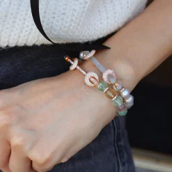 Grey Pearl & Frosted Quartz Chakra Bracelet