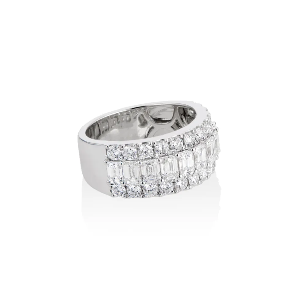 18k White Gold Round & Emerald Cut Diamond Half Eternity Band