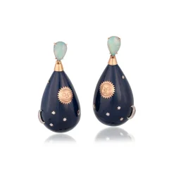 18KR Lacquer Celestial Teardrop Earrings with Opal