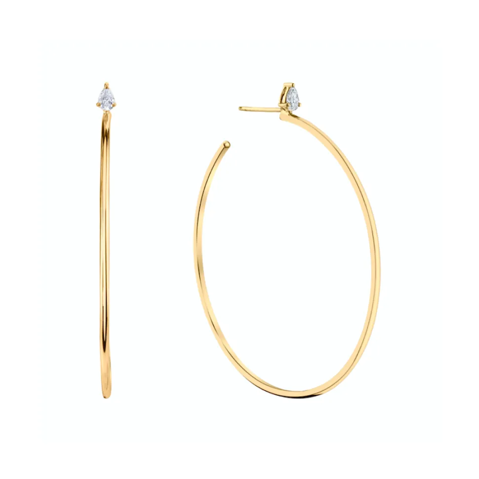 Large Plain Hoops w/ Pear Diamond Studs