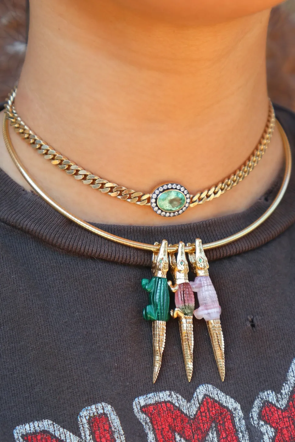 Malachite Alligator Bite Earring & Pendant