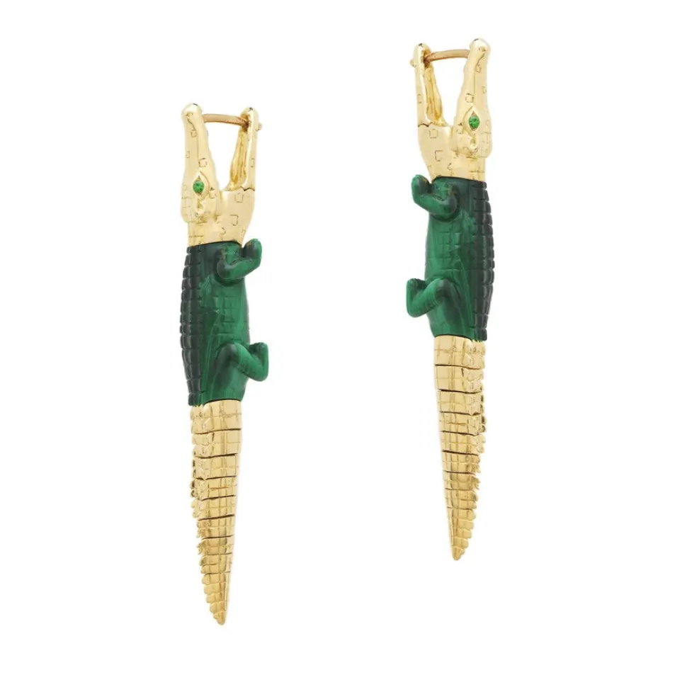 Malachite Alligator Bite Earring & Pendant