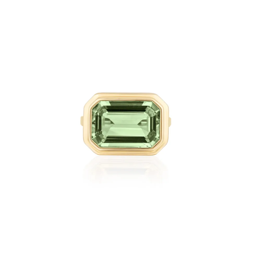Manhattan' Prasiolite Emerald Cut Bezel Set Ring
