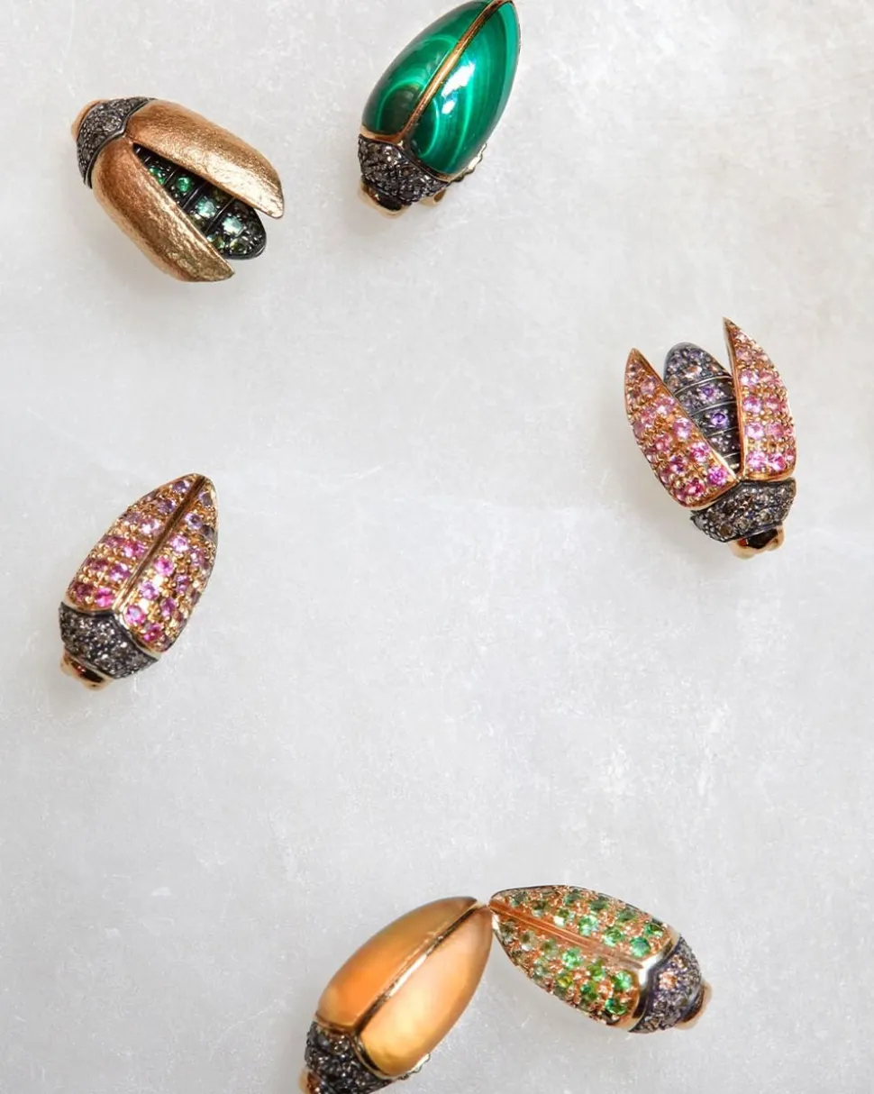 Mini Scarab Fly Stud Earring - Pink