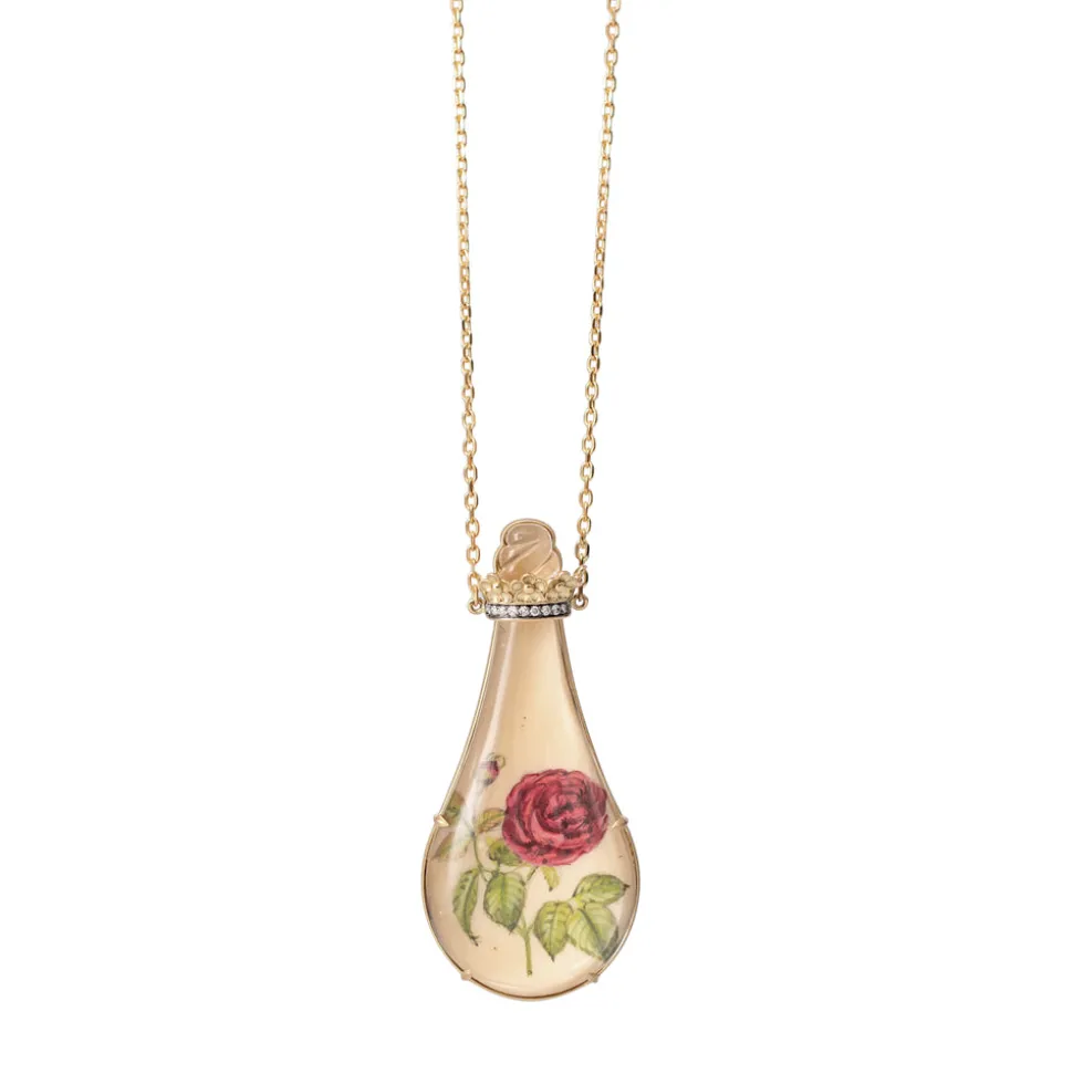 Miniature Rose Painting in a Bottle Necklace