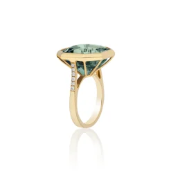Octagon Prasiolite Ring with Diamonds