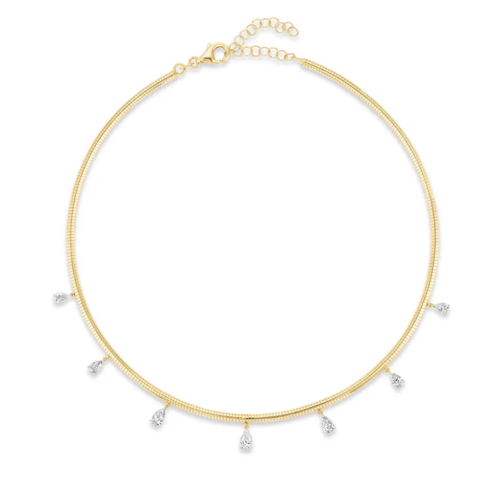 Omega Necklace with Dangling Pear Diamonds