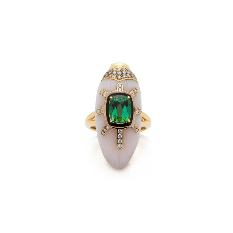Pink Opal Scarab Ring with Green Tourmaline