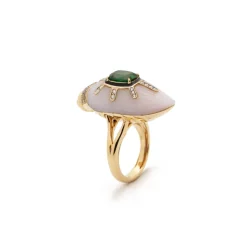 Pink Opal Scarab Ring with Green Tourmaline