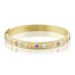 Pink Sapphire, Coral and Diamond Gypsy Bangle