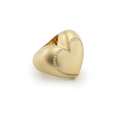 Puffed Heart Ring with Diamonds