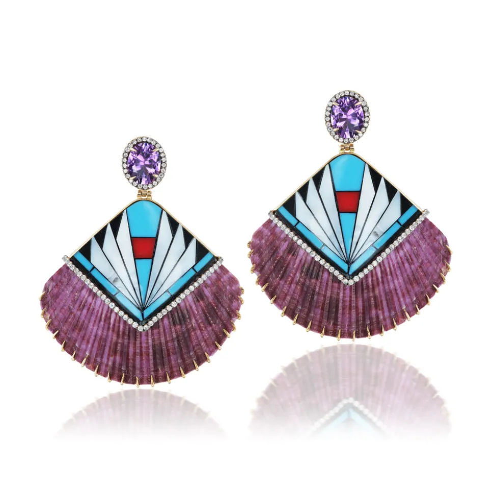 Purple Shell Earrings with Mosaic Inlay