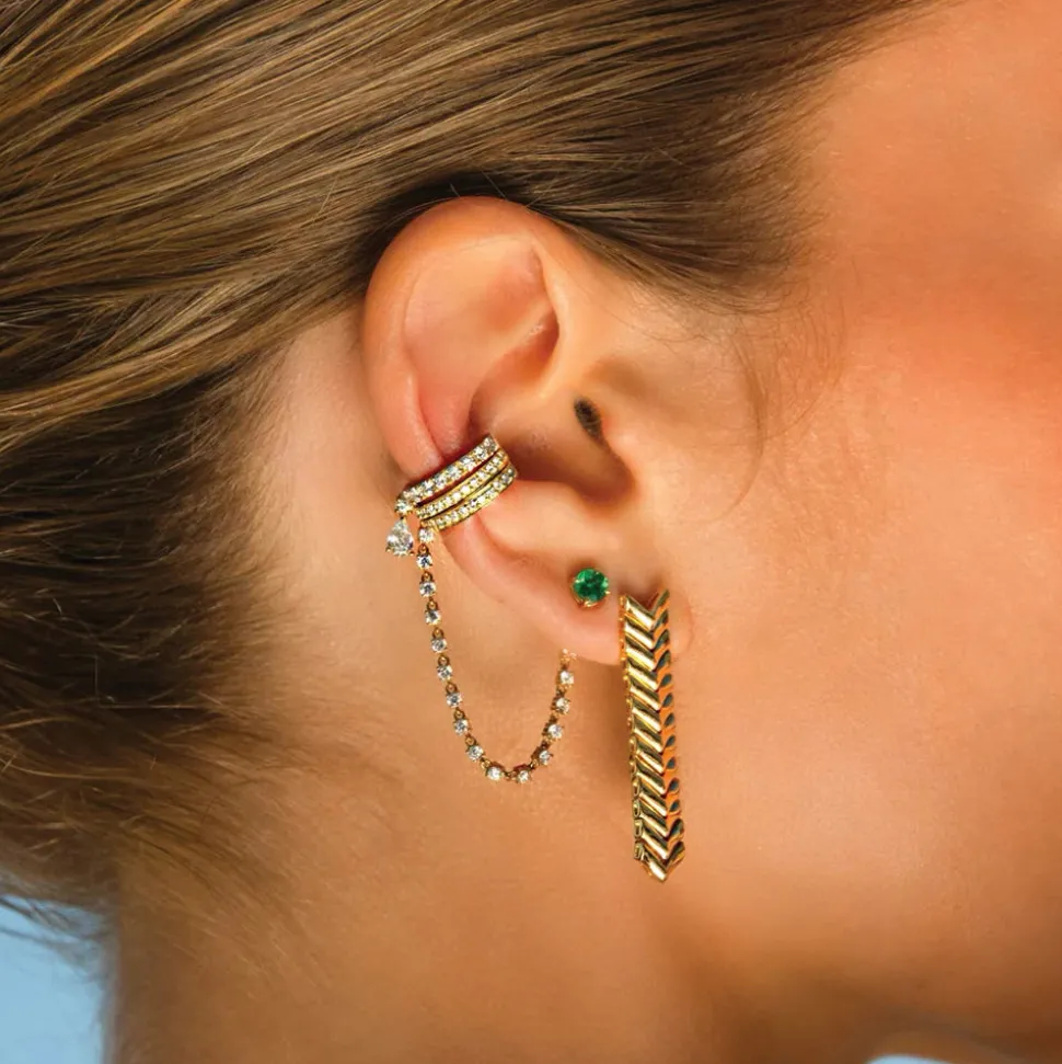 Single Row Diamond Ear Cuff with Diamond Rope Chain