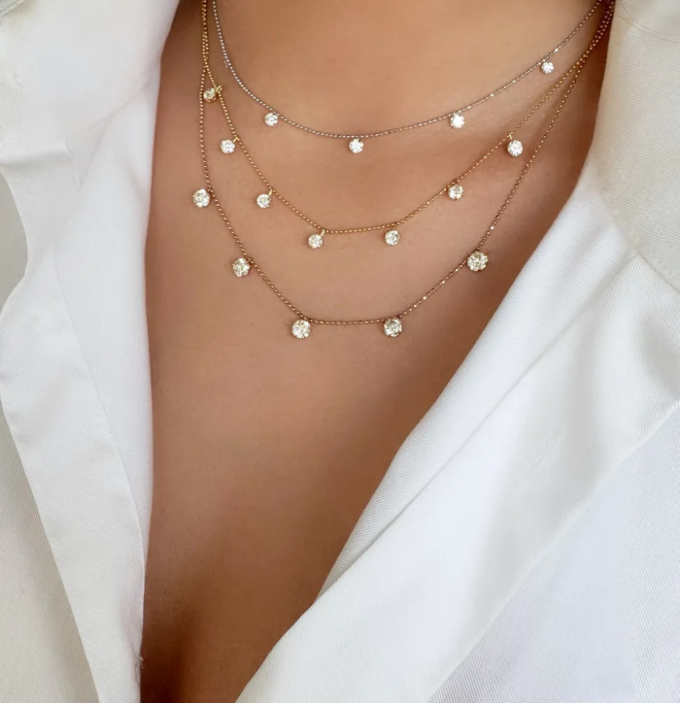 Small Floating Diamond Necklace - White Gold