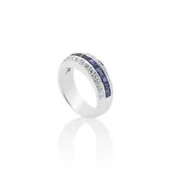 Square Sapphire and Diamond Channel Ring