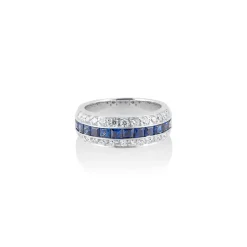 Square Sapphire and Diamond Channel Ring