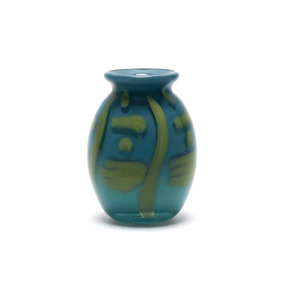 Teal Vase with Pistachio Strokes
