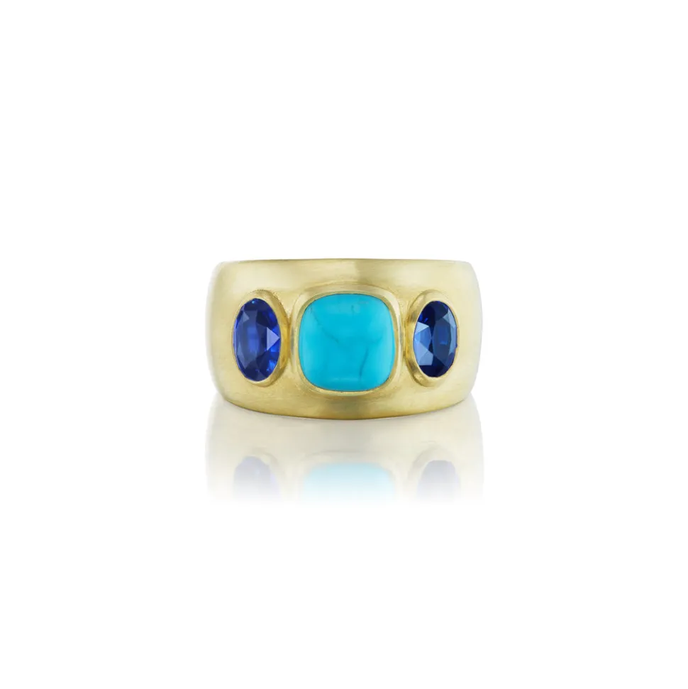 Turquoise & Blue Sapphire Three Stone Ring