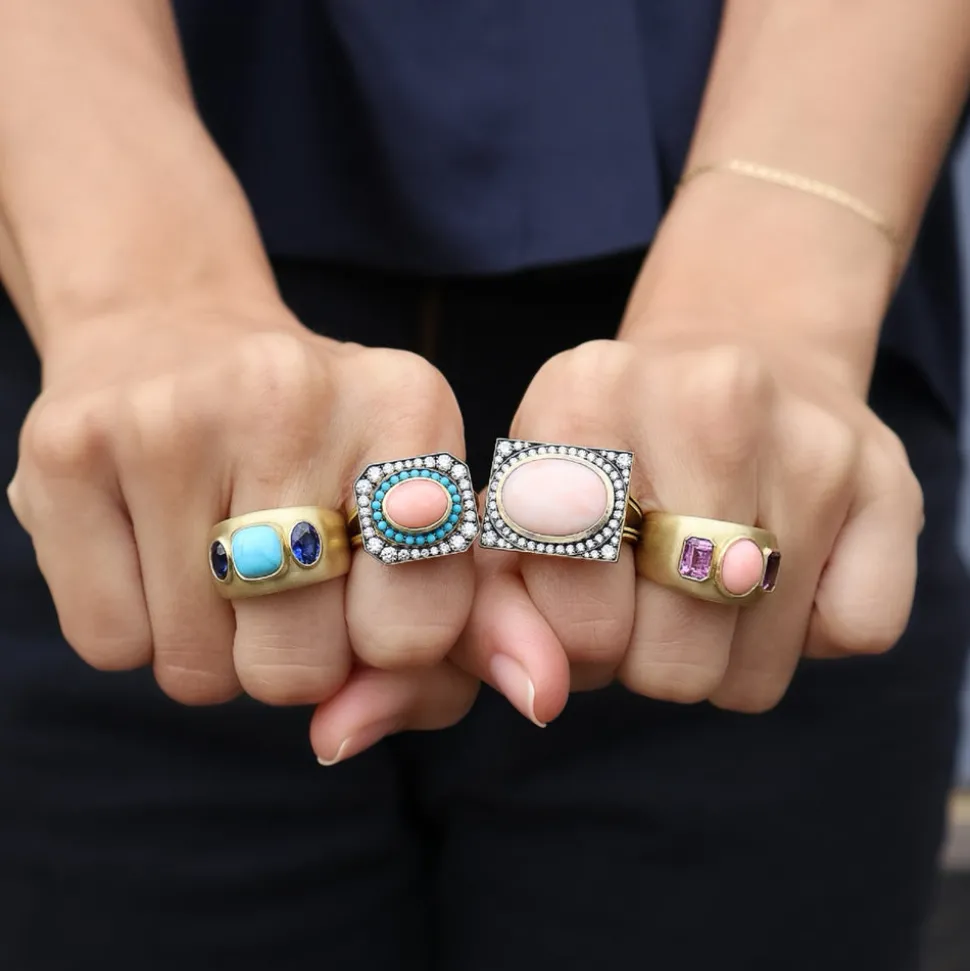 Turquoise & Blue Sapphire Three Stone Ring
