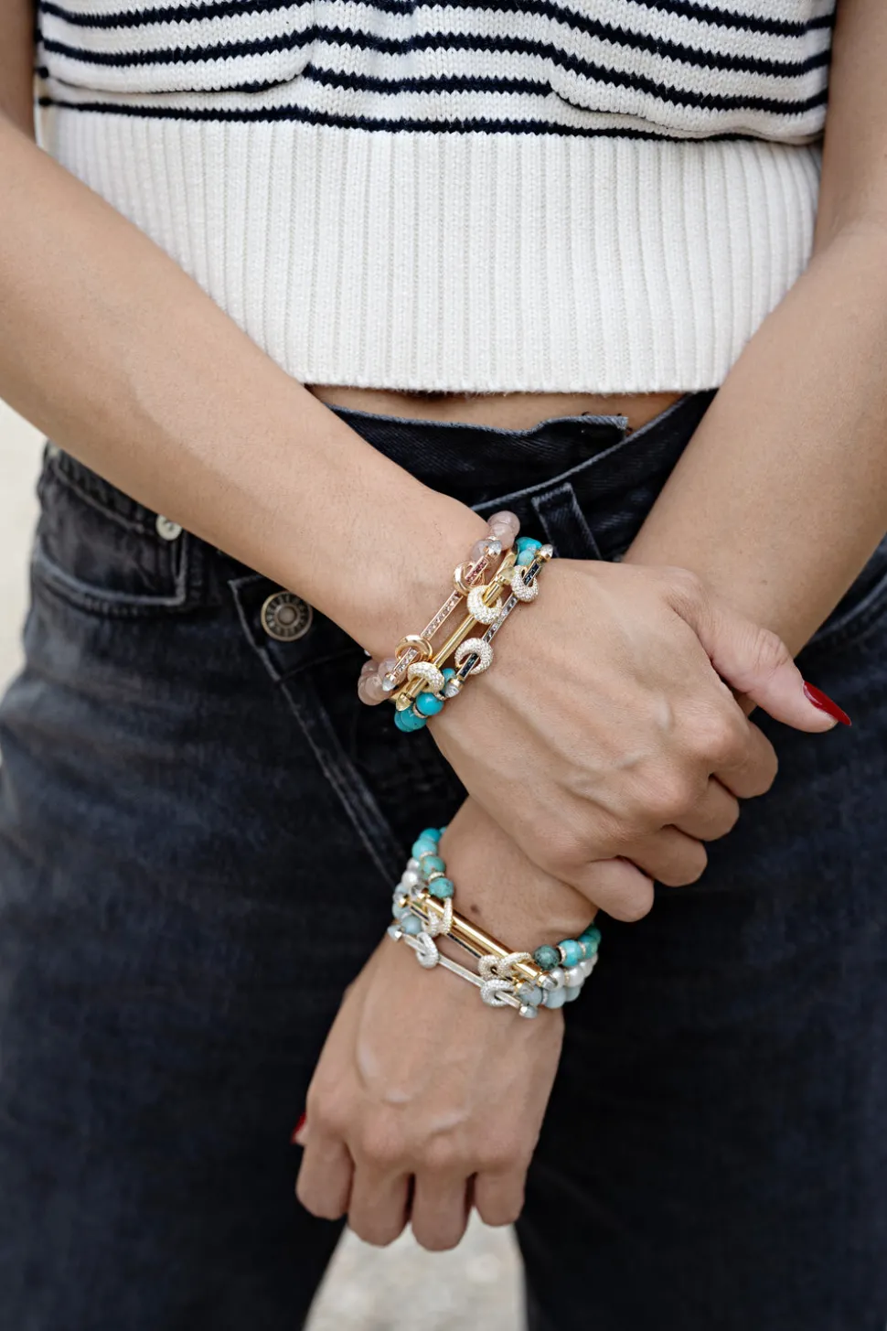 Turquoise & Gold Bar Diamond Beaded Chakra Bracelet