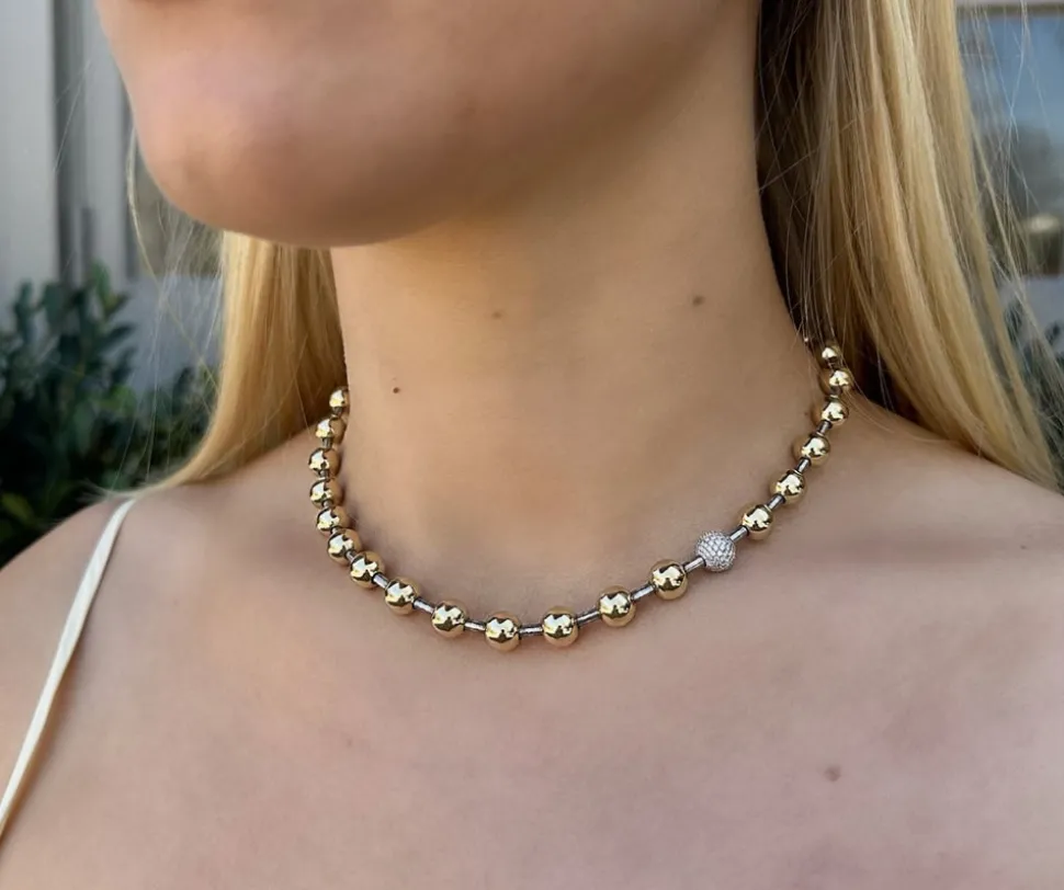 Two-Tone Ball Necklace with Pavé Diamond Ball