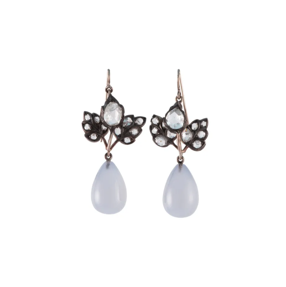Vintage Georgian Earrings with Chalcedony & Diamonds